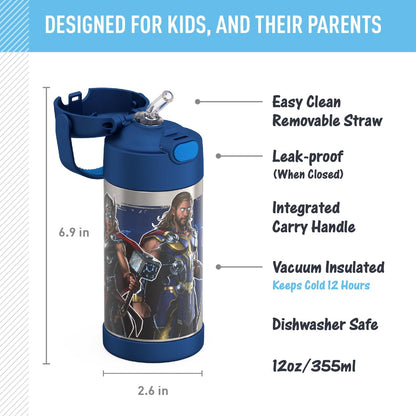THERMOS FUNTAINER Water Bottle with Straw - 12 Ounce - Kids Stainless Steel Vacuum Insulated Water Bottle with Lid, Bluey - Colors B