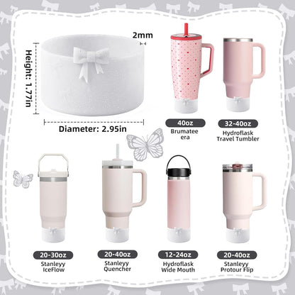 2PCS Bow Silicone Boot for Stanley Quencher Tumbler 30oz 40oz & IceFlow 20oz 30oz& Hydro Flask Water Bottle 12-24 oz Protective Bottom Sleeve Cover for Stanley Cup Accessories& Owala 24oz