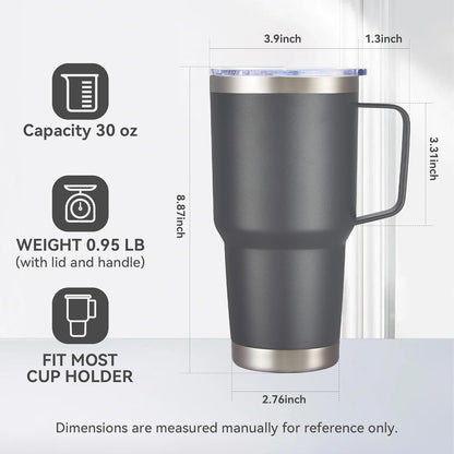 30 oz Tumbler with Handle and Lid, Stainless Steel Tumblers Double Wall Vacuum Insulated Travel Mug Leak Proof Cup Keep Drinks Cold and Hot Black, 1 Pack