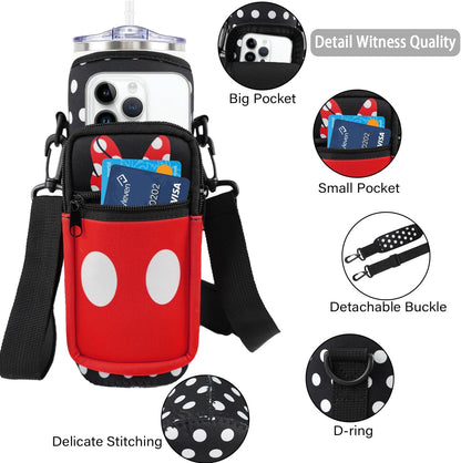 Water Bottle Carrier Bag 25oz/32oz Water Bottle Pouch Holder Adjustable Shoulder Strap Neoprene Water Bottle Sling Bag with Phone Pocket Insulated Tumbler Accessories for Walking