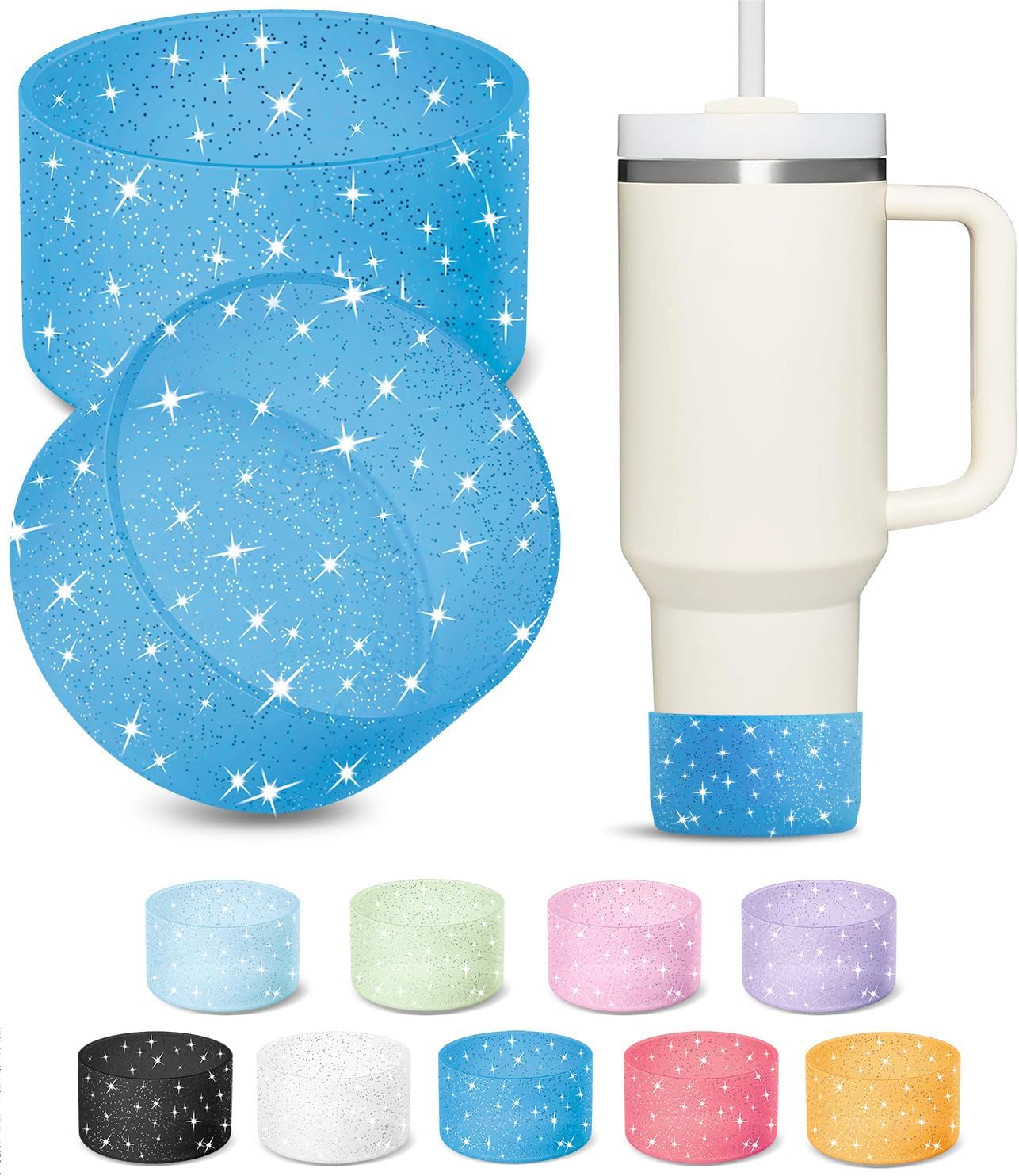 KTKUDY 2 PCS Glitter Silicone Boot Compatible with Stanley Tumbler 20 30 40 oz & Fits Hydro Flask Water Bottle 12-24oz & Fits Yeti, Simple Modern, Owala Cup - Bling Cup Bottom Protector Accessories
