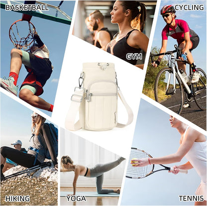 Rueesh Water Bottle Holder Bag with Adjustable Strap, Insulated Bottle Carrier Bag RFID Crossbody Sling Bag for Gym Walking