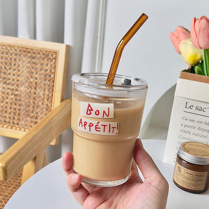 Olvini 13oz Glass Tumbler with Straw and Lid, Reusable Iced Coffee Cup Tumbler, Cute Glass Cups for Water, Matcha, Travel Coffee Mugs (Daisy)
