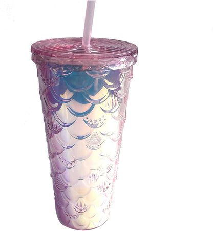 Studded Tumbler With Straw Tumblers With Lids And Straws Iridescent Blue Cups Water Cup With Straw And Lid BPA-Free Double-Wall Plastic for Iced Coffee Cups or Water 24 Oz