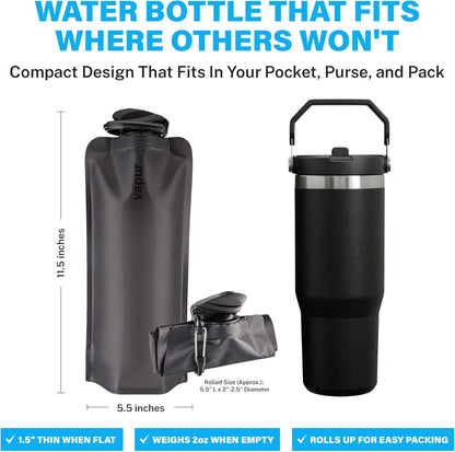 Vapur Collapsible Water Bottle with Carabiner - 34oz (1L), Night Blue - Flexible and Lightweight Water Bottle for Travel, Concert, Hiking, and Outdoor Adventures - BPA-Free, Dishwasher-Safe, Freezable