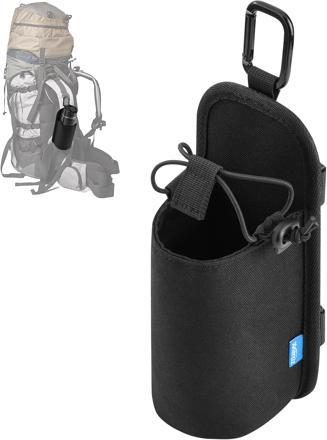 Xxerciz Water Bottle Holder for Backpack Shoulder Strap, Nylon Water Bottle Strap with Drawstring Carabiner, Portable Backpack Attachment Water Bottle Pouch for Hiking Walking Camping