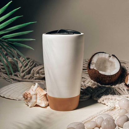 Mora Double Wall Ceramic Coffee Travel Mug with Lid, 14 oz, Portable, Microwave, Dishwasher Safe, Insulated Reusable Tall Cup, Splash Resistant Lid - To Go Tumbler for Car Cup Holder, Nightwaves