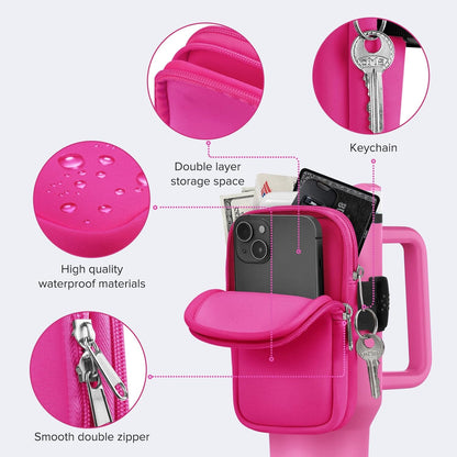 Water Bottle Pouch For Stanley Cup 40oz 30oz, Running Water Bottle Bag for Cards, Keys, Phone, Gym Accessories For Men Women, Travel Tumbler Mug Pouch Compatible With Stanley, Simple Modern