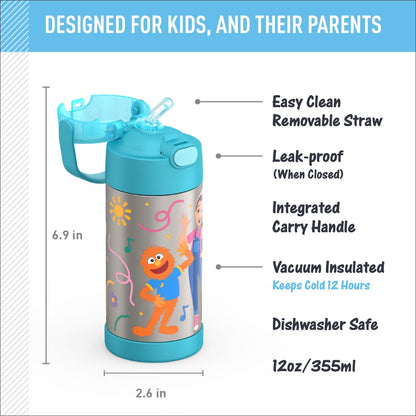 THERMOS FUNTAINER Water Bottle with Straw - 12 Ounce - Kids Stainless Steel Vacuum Insulated Water Bottle with Lid, Bluey - Colors A