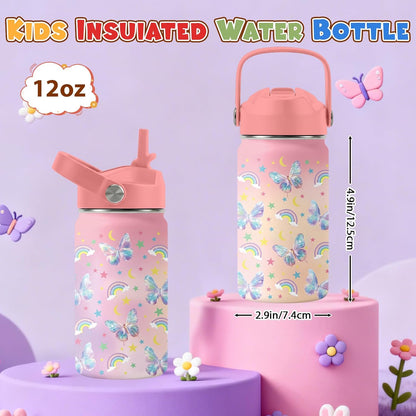 Strawberry Gifts for Kids - 16oz Pink Kids Water Bottle with Straw Lid, Stainless Steel Insulated Water Bottle, Leakproof, BPA-Free, for Girls, School, Strawberry Lover Children Birthday Gift Cup(1pc)