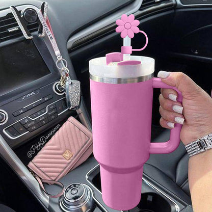 Flower Straw Covers Toppers for Stanley Cups 30&40 Oz Tumbler with Handle Accessories 4PCS Silicone Straw Caps Reusable Straws Tips Protectors for Stanley Cup 10mm 0.4in Straws,Off White