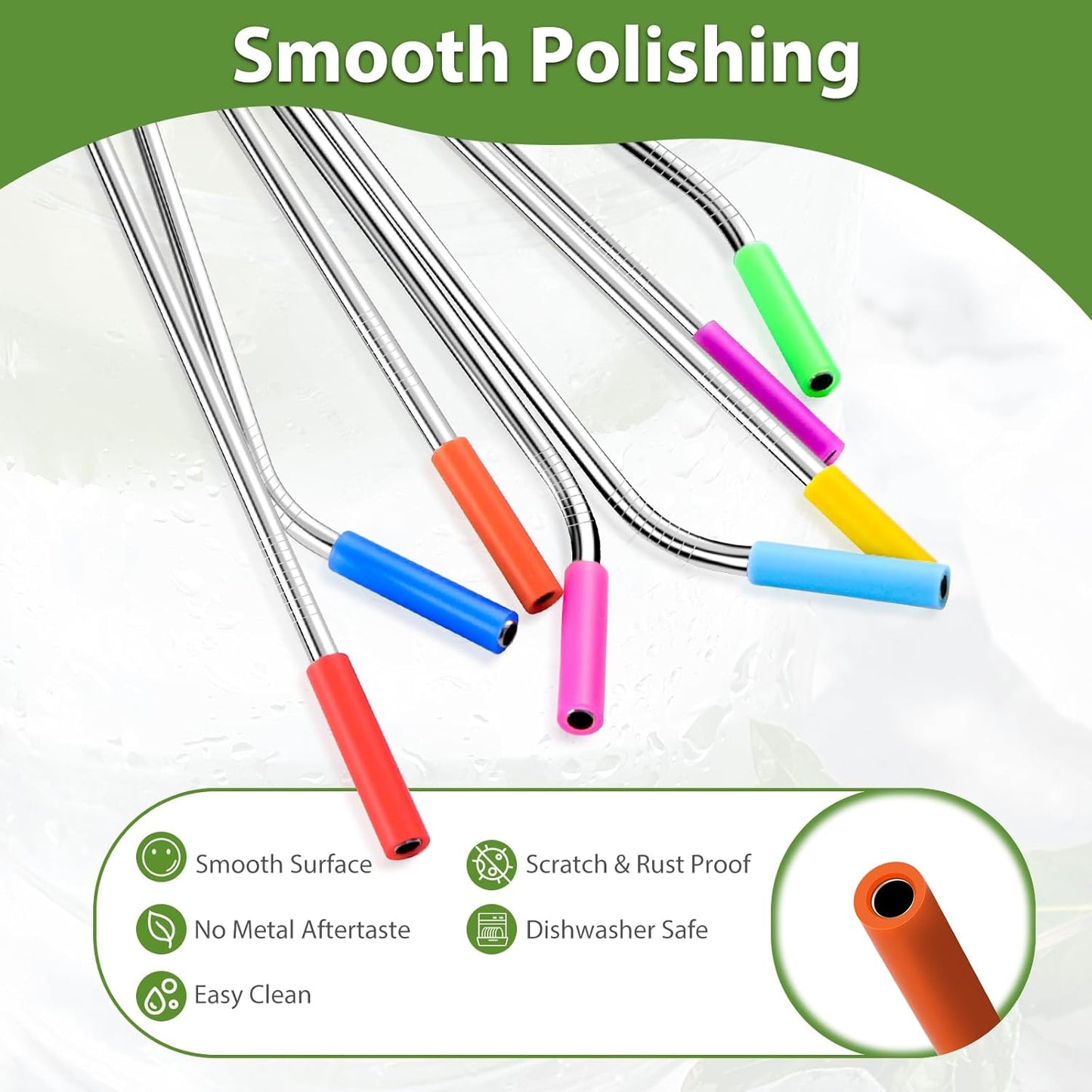 Lazycorner 16 Pcs Metal Straw Reusable 8.5" 10.5" 6mm Stainless Steel Straws for Tumblers 20oz-32oz, Rainbow Drinking Straws with Silicone Tips, 4 Straw Cleaner Brush, 1 Travel Case