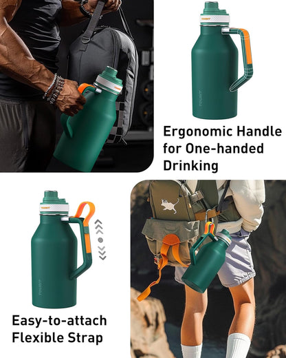 TOURIT 32oz Stainless Steel Wide Mouth Water Bottle, Double-Wall Vacuum Insulation with Spout Lid for Sports and Travel, Black