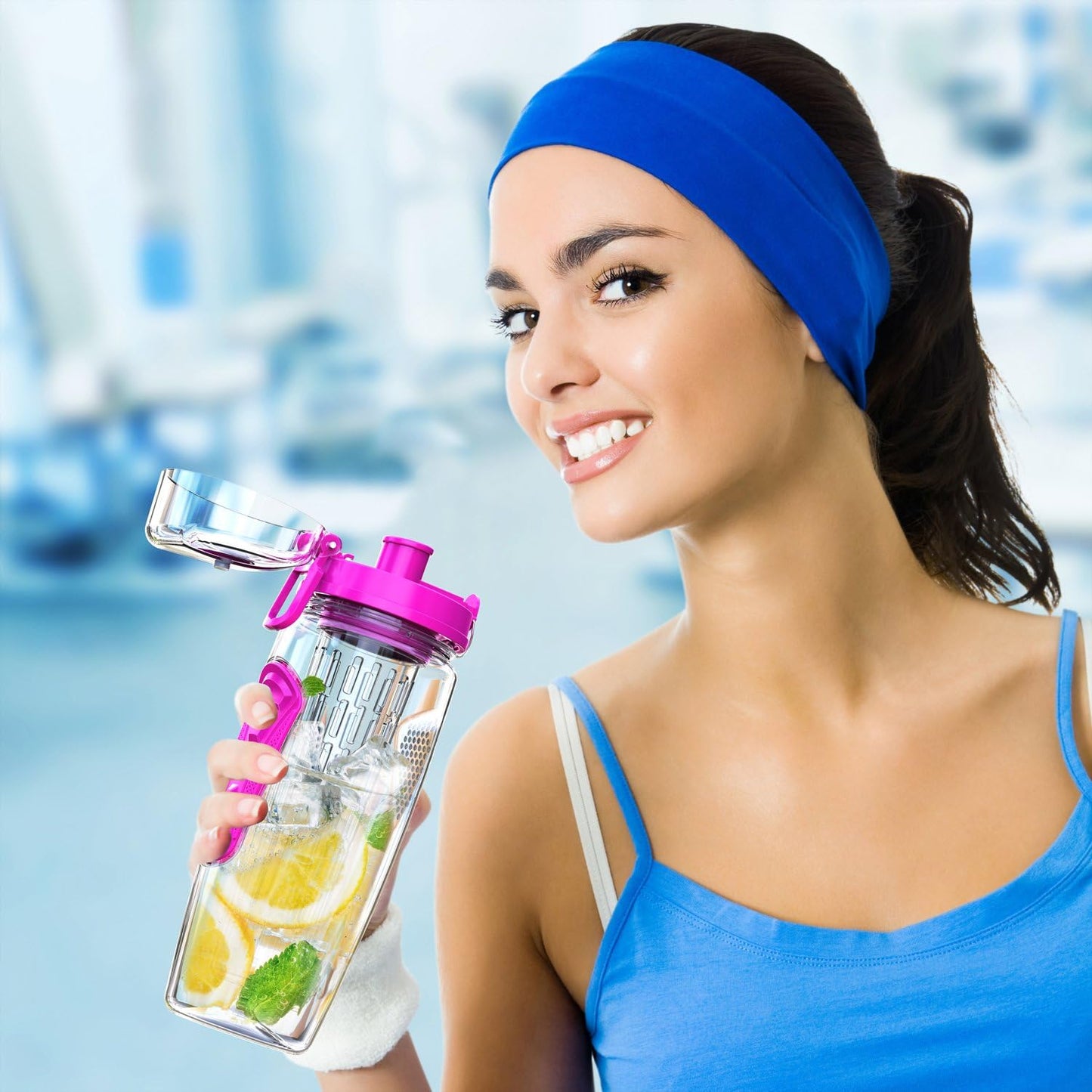 Fruit Infuser Water Bottle 32oz- Durable, Large - BPA Free Tritan, Flip Lid, Leak Proof Design - Sports, Camping