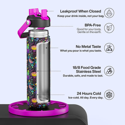 ENCOOL Insulated Water Bottle with Straw Stainless Steel Water Bottle, Leak-Proof, BPA-Free, Double Wall Vacuum Keeps Cold for 24 Hours for Sports, Travel, School (26 oz, Cotton Candy) - Colors C