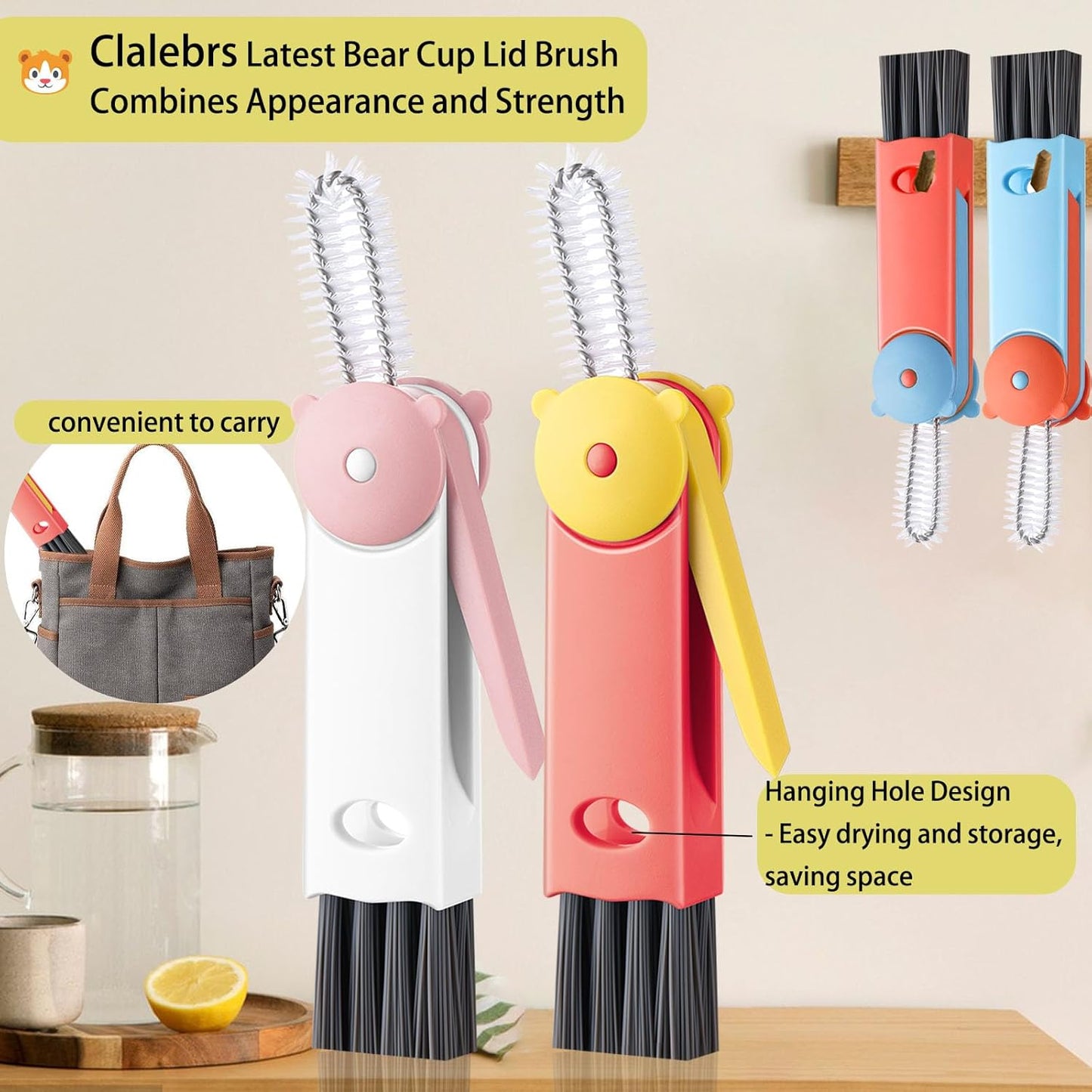 3 in 1 Cup Lid Cleaning Brush - Upgraded Version Cup Lid Brush with Packaging Box, Suitable for All Types of Cups, Bottle Gaps, Portable Travel and Home Kitchen Multifunctional Cleaning Set (3pcs)