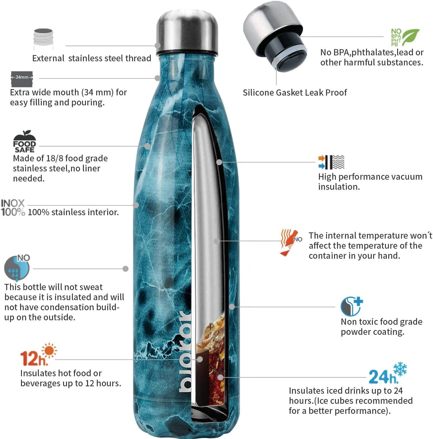 BJPKPK Insulated Water Bottle 12oz Small Stainless Steel Water Bottles Reusable Metal Thermal Keep Cold and Hot,Dreamy Purple - Colors B