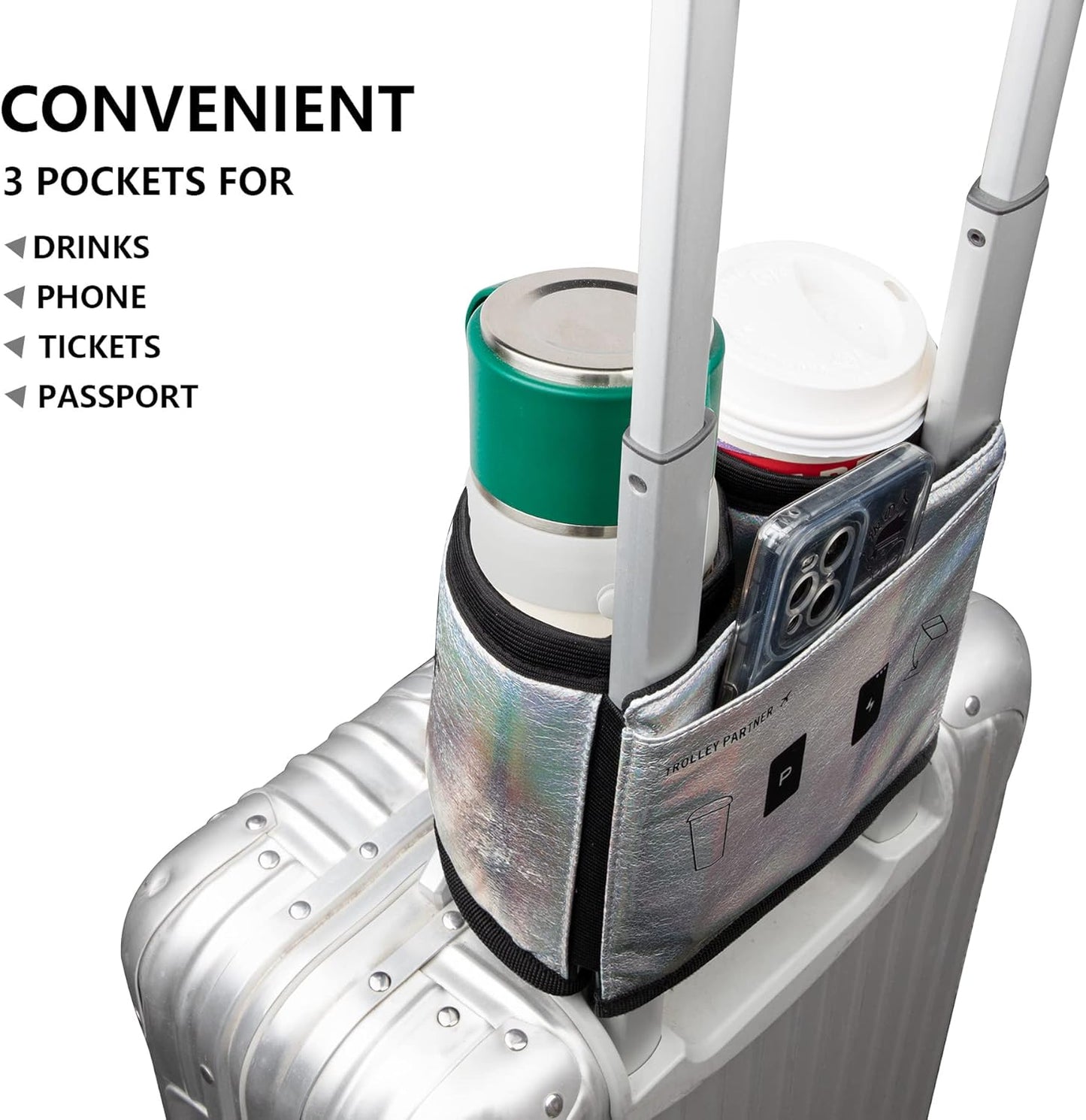 riemot Luggage Travel Cup Holder Free Hand Drink Carrier - Hold Two Coffee Mugs - Fits Roll on Suitcase Handles - Gifts for Flight Attendants Travelers Accessories Carbon Black
