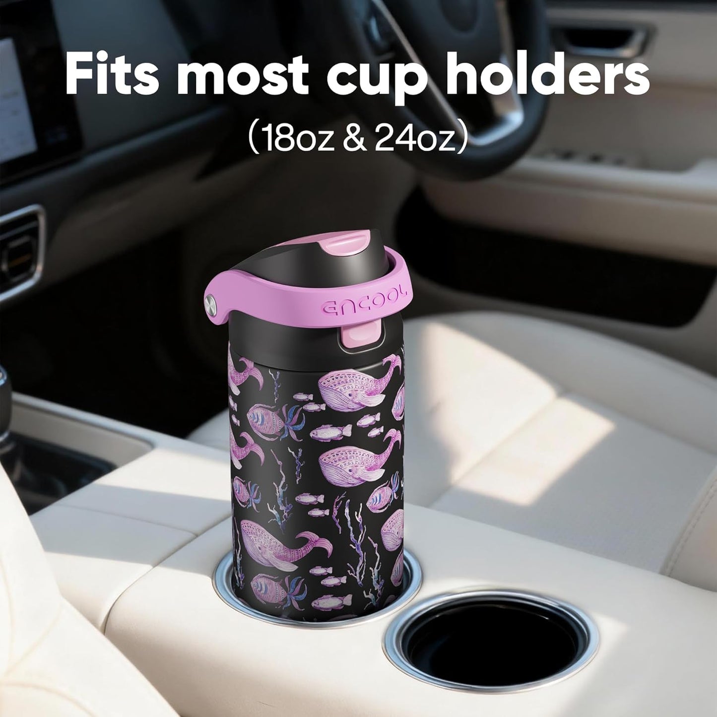 ENCOOL Leakproof Insulated Water Bottle with Straw Dual-Sip Water Bottle Bag-Safe Design for Work, Commute & Gym – Keeps Drinks Cold All Day, 24 oz, Lemonade Pink - Colors B