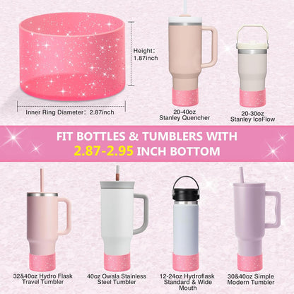 WUQID Protective Bling Silicone Boot Sleeve, Compatible with Stanley Tumbler 20-40oz & Hydro Flask Bottle 12oz-24oz, Glitter Reduces Dents Sleeve Cover for More Bottles/Tumblers Bottom of 2.83-2.95in