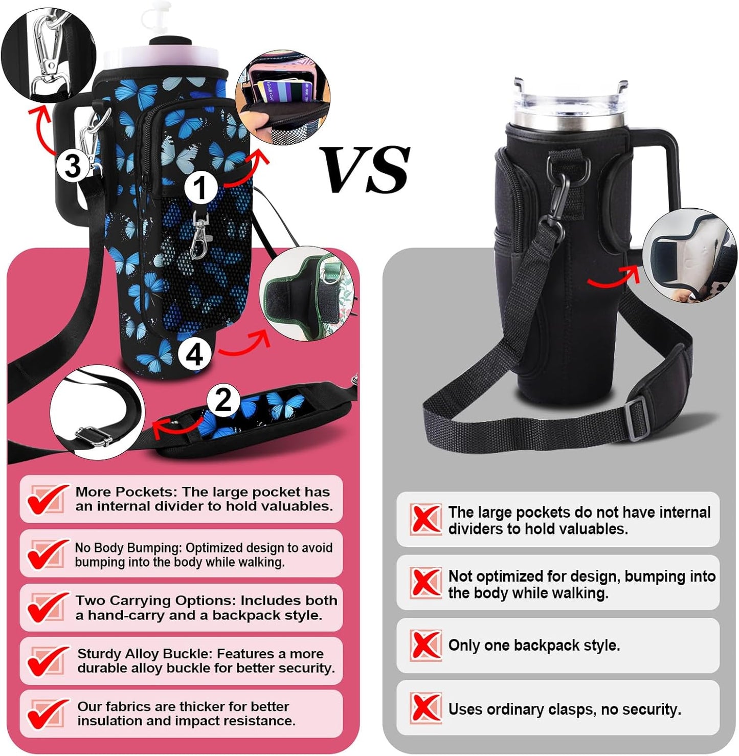 Stanley Carrier Bag for Stanley 40oz/30ozTumbler with Phone with 2 Adjustable Strap,3 Pockets Bottle Stanley Cup Carrier Bag & Case,Accessories for Hiking Travelling