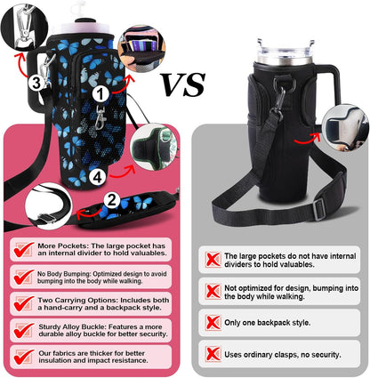 Stanley Carrier Bag for Stanley 40oz/30ozTumbler with Phone with 2 Adjustable Strap,3 Pockets Bottle Stanley Cup Carrier Bag & Case,Accessories for Hiking Travelling