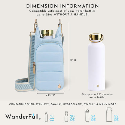 WanderFull Original HydroBag Fits Up to 32 oz Water Bottle Holder with Strap – Hands-Free Crossbody Water Bottle Carrier Bag with Phone Pocket - Colors B