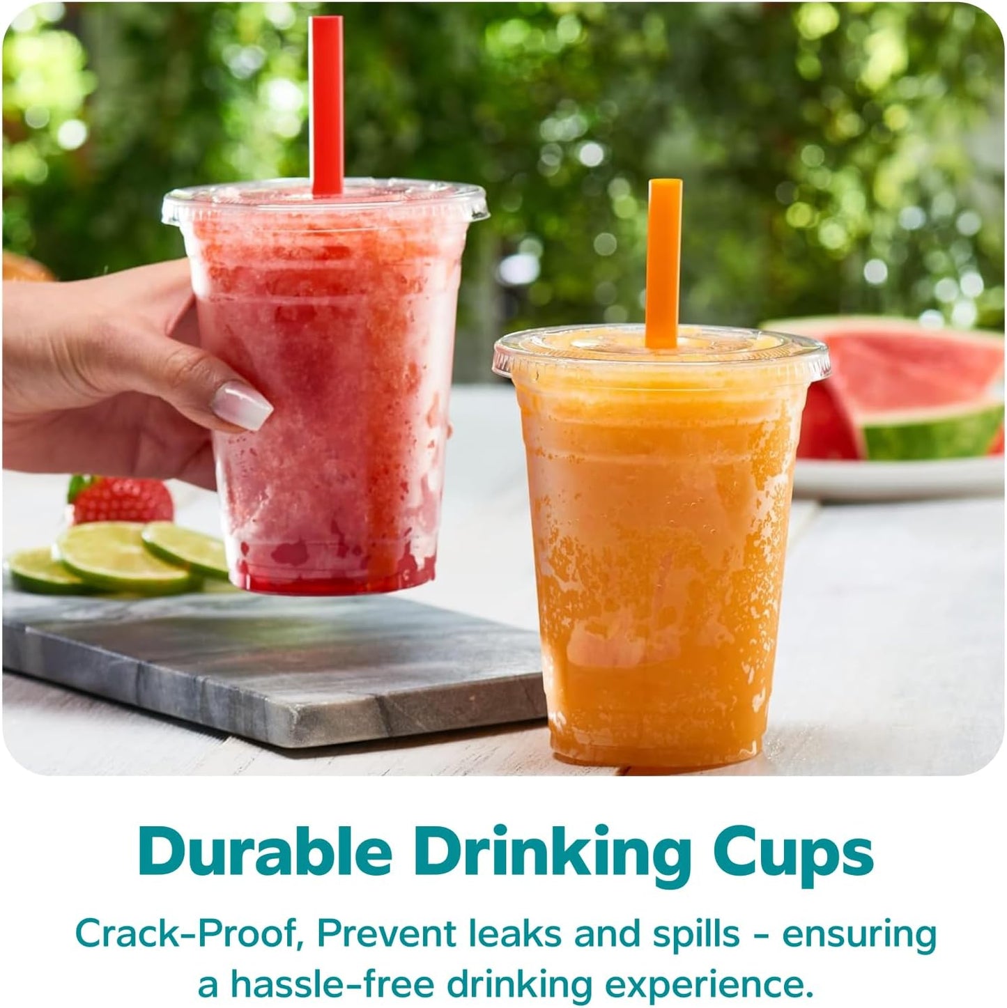 GUSTO [24 oz. - 100 Count Clear Cups with Flat Lids & Straws - Disposable Clear Drinking Cups for Iced Coffee, Cold Drinks, Milkshakes, and Smoothies - Formerly Comfy Package