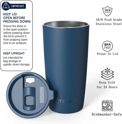 TILUCK 20 oz Insulated Tumbler with BPA-Free Lid, Stainless Steel Vacuum Travel Coffee Mug, Double Wall Coffee Tumbler（20oz，Matte DarkBlue）
