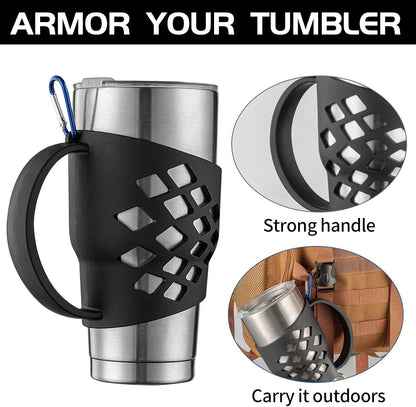 Handle for YETI 30 oz Tumbler – Anti-Slip 3mm Thickened Silicone Sleeve with Reinforced Grip & Carabiner Hole, Durable Protective Cover for 30 oz Insulated Cups, For YETI Rambler 30oz Tumbler(Black)