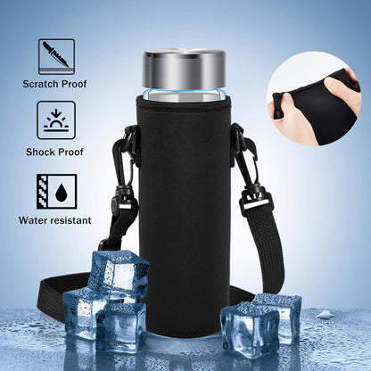 FillTouch 2 Pack Insulated Neoprene Water Bottle Holder Carrier with Adjustable Strap - Hands Free Sling Bag for 17oz/500ml Standard Bottles for Walking, Gym, Hiking, Commuting
