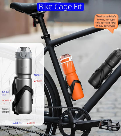 MYFOREST 24oz/700ml Insulated Bike Water Bottle, Odor-Free Surgical Steel Liner, Stronger Grip for Rough Trails, Quick-Open Chug/Straw 2-in-1, Dirt Cap (Glossy Steel)