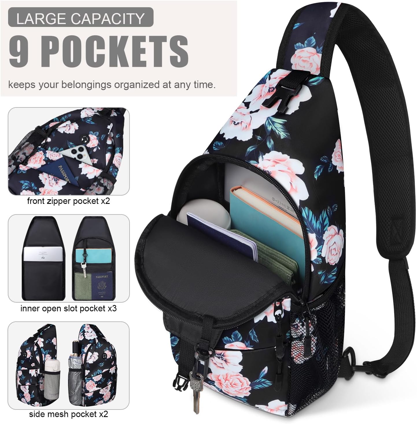 Pritent Crossbody Bags for Women Men Trendy Sling Bag Backpack Casual Chest Bag with Convertible Shoulder Strap