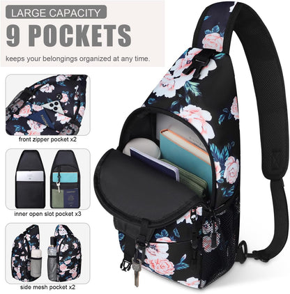 Pritent Crossbody Bags for Women Men Trendy Sling Bag Backpack Casual Chest Bag with Convertible Shoulder Strap