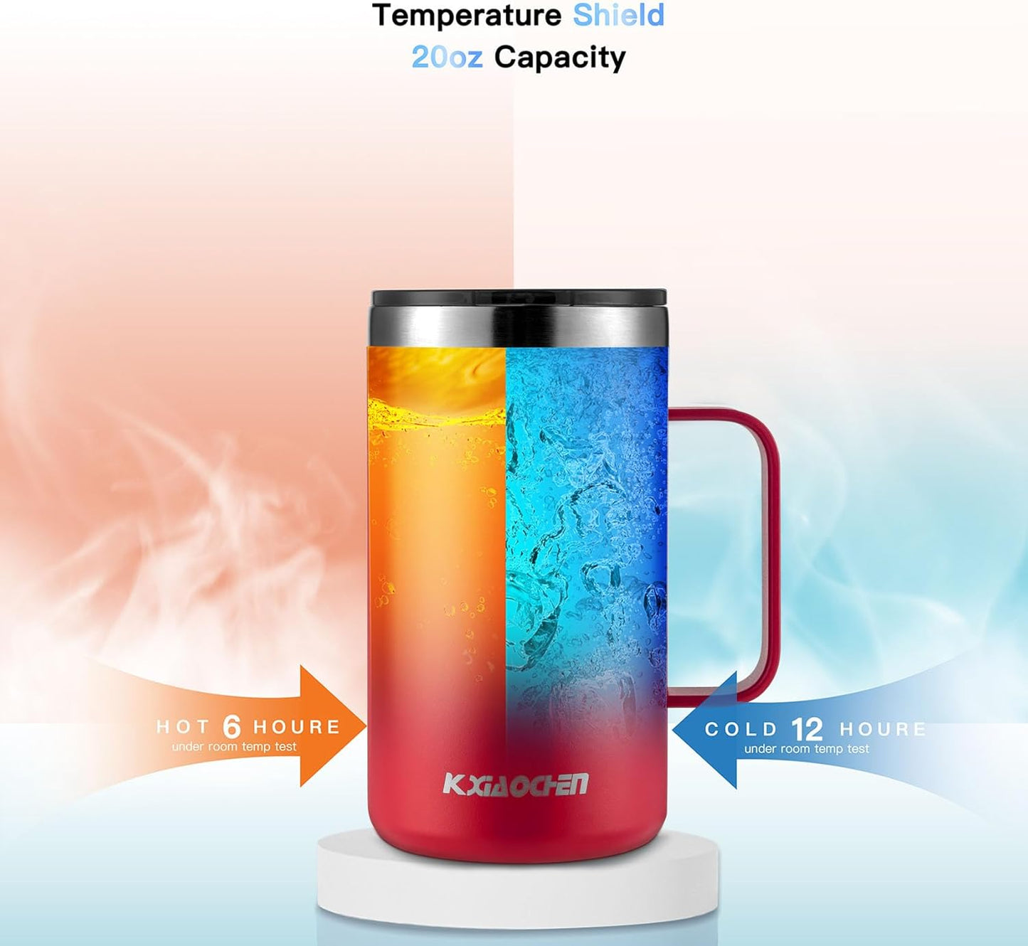 KXIAOCHEN 20oz Insulated Coffee Mug with Lid, Stainless Steel Coffee Cup, Double Wall Vacuum Coffee Tumbler with Handle, Premium Thermal Travel Coffee Mug (Navy Blue)