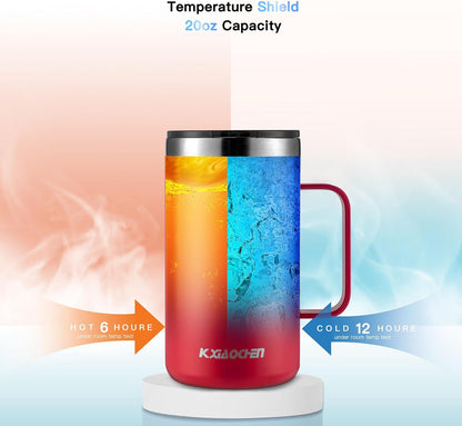 KXIAOCHEN 20oz Insulated Coffee Mug with Lid, Stainless Steel Coffee Cup, Double Wall Vacuum Coffee Tumbler with Handle, Premium Thermal Travel Coffee Mug (Navy Blue)