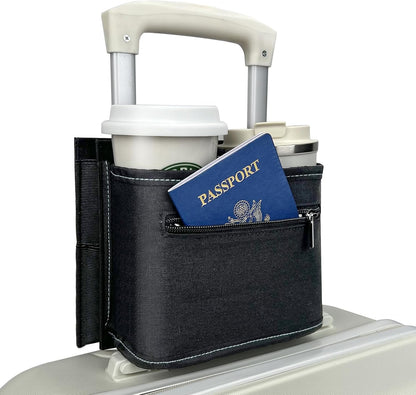 Travel Luggage Cup Holder, Liveagain Drink Caddy, Luggage Cup Holder Attachment, Free Hand Suitcase Drink Carrier for Drinks Beverages, Coffee, Bottles, Snack (Gray)
