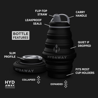 HYDAWAY 17oz Travel Collapsible Water Bottle - BPA-Free, Leakproof, Lightweight, Space-Saving