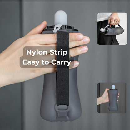 Handheld Running Water Bottle, Collapsible Water Bottle 350mL,Silicone Foldable, Odor Free,BPA-Free, Leak-Proof, Dishwasher-Safe, Hot & Cold Drinks, Running, Camping,Travel (Blue)