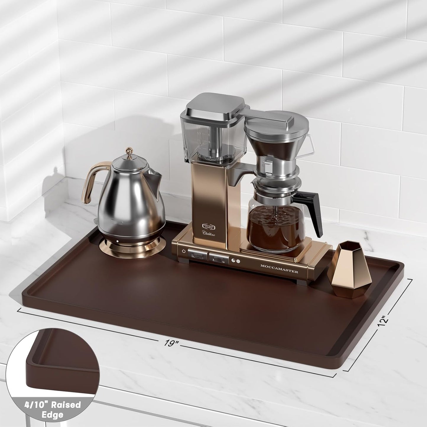 Rnivvi Silicone Coffee Mat, 16" x 24" Waterproof Raised Edge Coffee Bar Mats for Espresso Machine Station Accessories, Heat Resistant Detachable Dish Drying Pad for Kitchen Counter, Dish Rack, Green