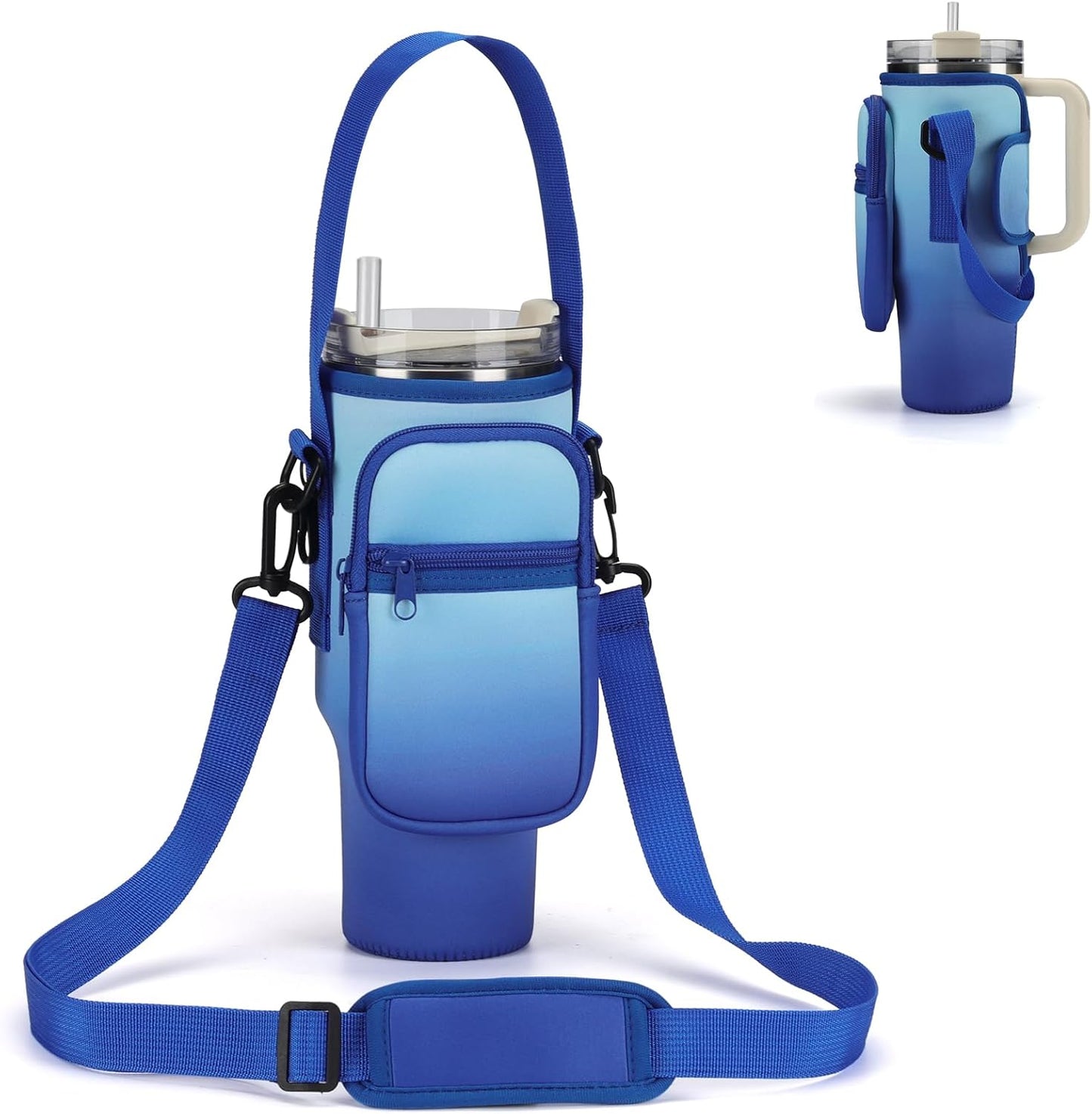 GOEWY Water Bottle Carrier Bag for Stanley 40/30 oz Tumbler with Phone Pocket Neoprene Water Bottle Holder with Shoulder & Handheld Strap Stanley Cup Accessories