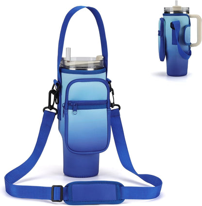 GOEWY Water Bottle Carrier Bag for Stanley 40/30 oz Tumbler with Phone Pocket Neoprene Water Bottle Holder with Shoulder & Handheld Strap Stanley Cup Accessories
