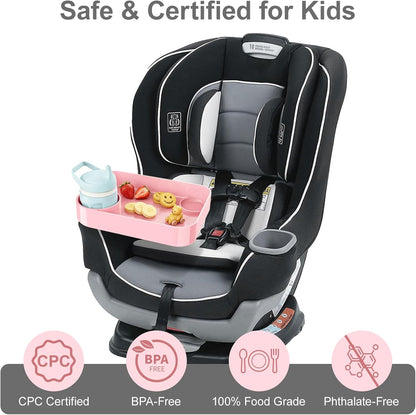 Car Seat Snack Tray for Toddlers - 3 Inch Cup Holder Fits Most Sippy Cups & Straw Bottles with Dip Well, Mess-Free Square Kids Travel Tray Road Trip Essentials, Black