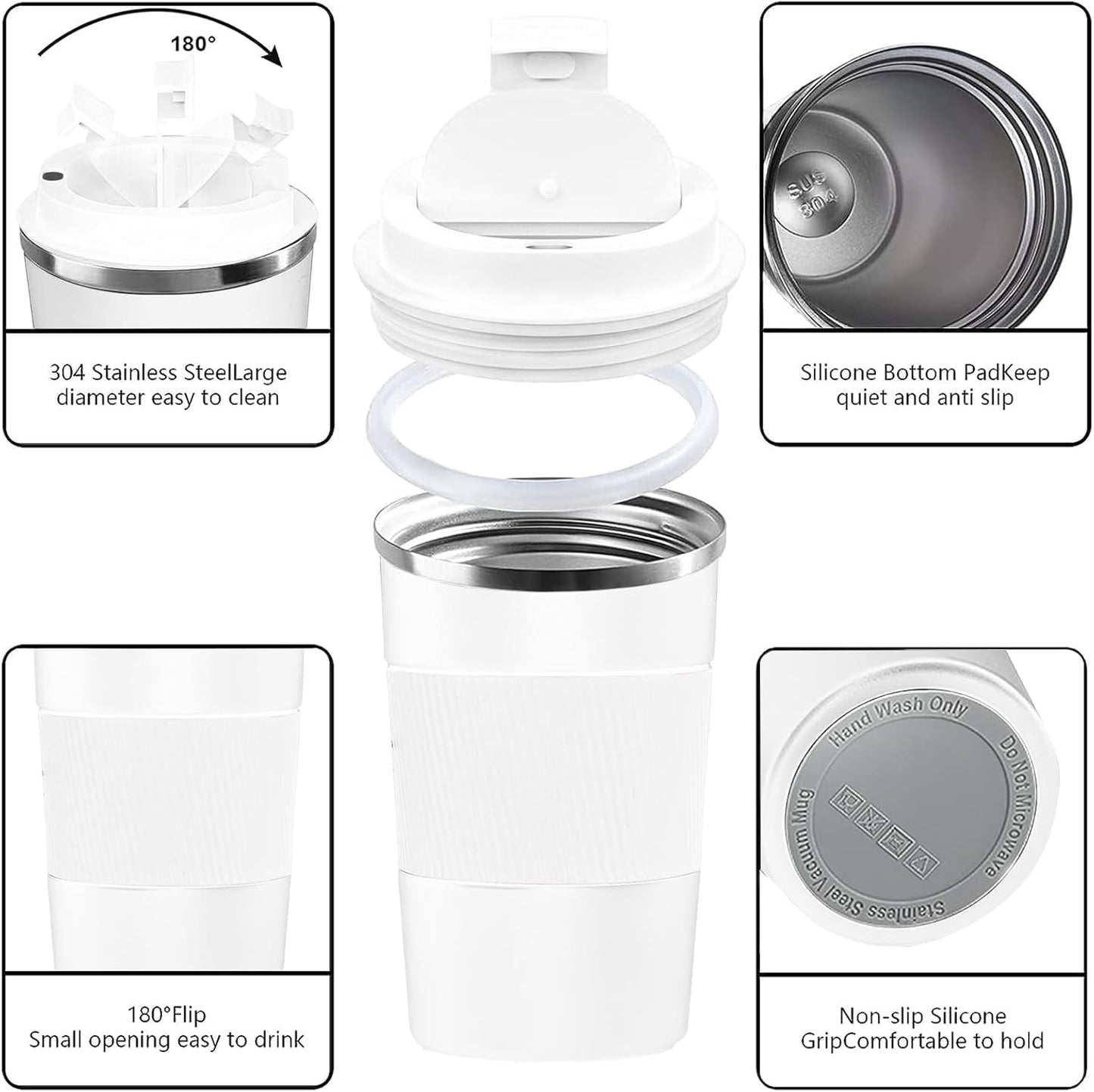 YINBAOGE Insulated Travel Coffee Mug, Spill & Leak Proof, Portable To Go Camping Stainless Steel Coffee Tumbler, Reusable Thermal Coffee Cup with Lid for Hot & Cold Drinks (Black, 12 OZ)