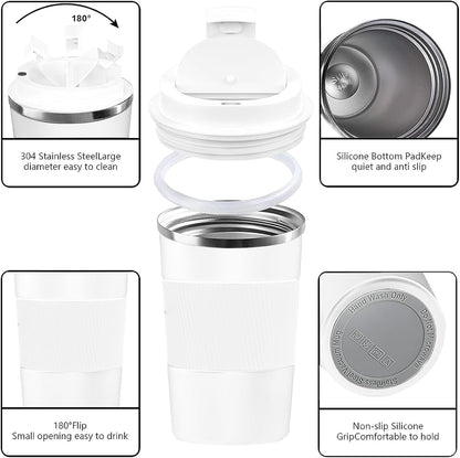 YINBAOGE Insulated Travel Coffee Mug, Spill & Leak Proof, Portable To Go Camping Stainless Steel Coffee Tumbler, Reusable Thermal Coffee Cup with Lid for Hot & Cold Drinks (Black, 12 OZ)