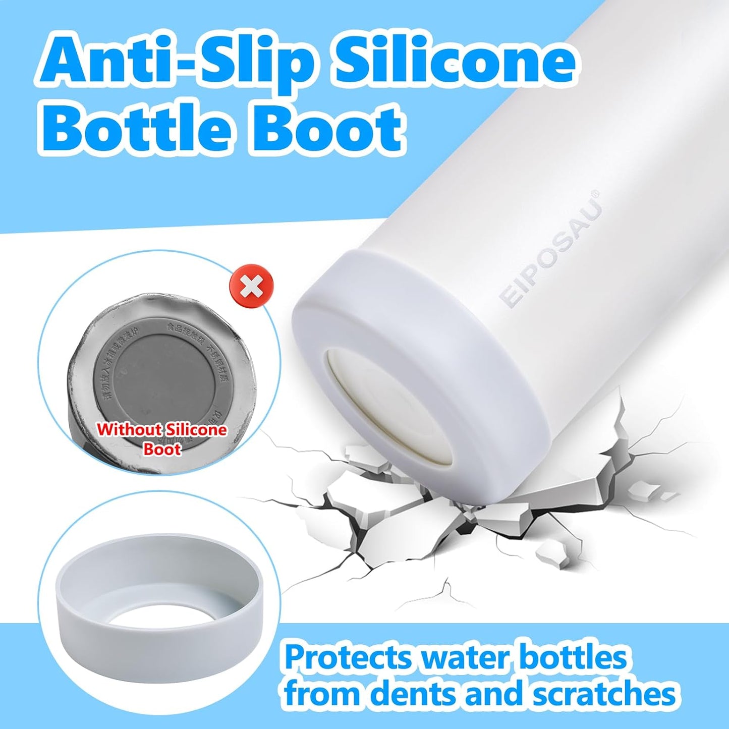 Insulated Water Bottle with Lid & Boot & Stickers, 24 oz Stainless Steel Sweat Free Bottle Keep Cold 24H, BPA-Free Sports Wide Mouth Water Bottle, BlueBlack