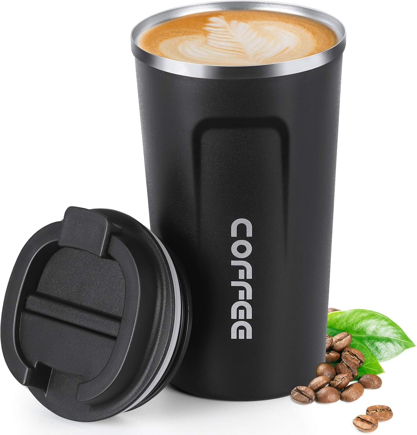 17oz (510ml) Vacuum Insulated Coffee Travel Mug, Leak proof Double Wall Stainless Steel Reusable Cup with Lid, Thermal Tumbler for Hot and Cold Drinks, Matte Texture White