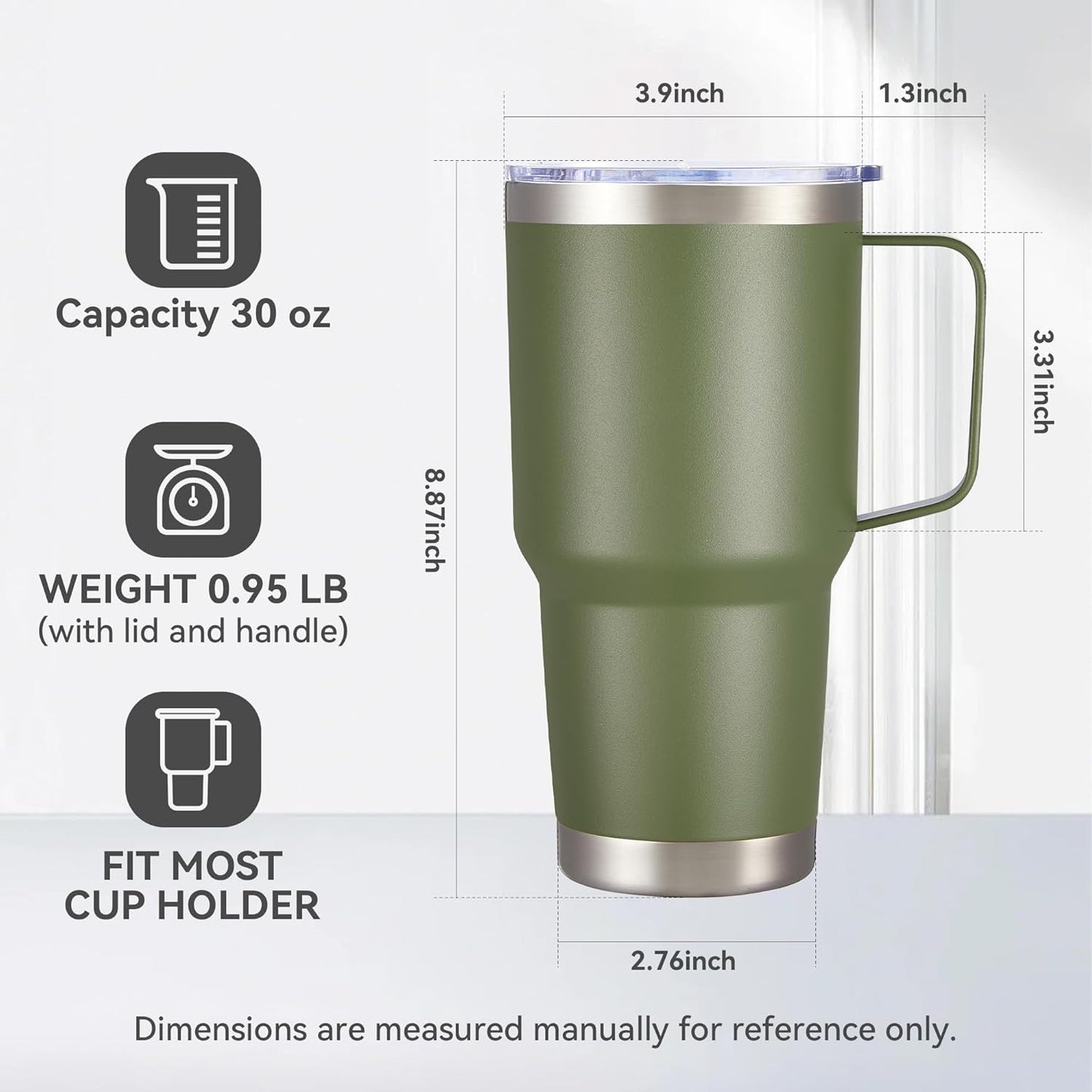 30 oz Tumbler with Handle and Lid, Stainless Steel Tumblers Double Wall Vacuum Insulated Travel Mug Leak Proof Cup Keep Drinks Cold and Hot Black, 1 Pack