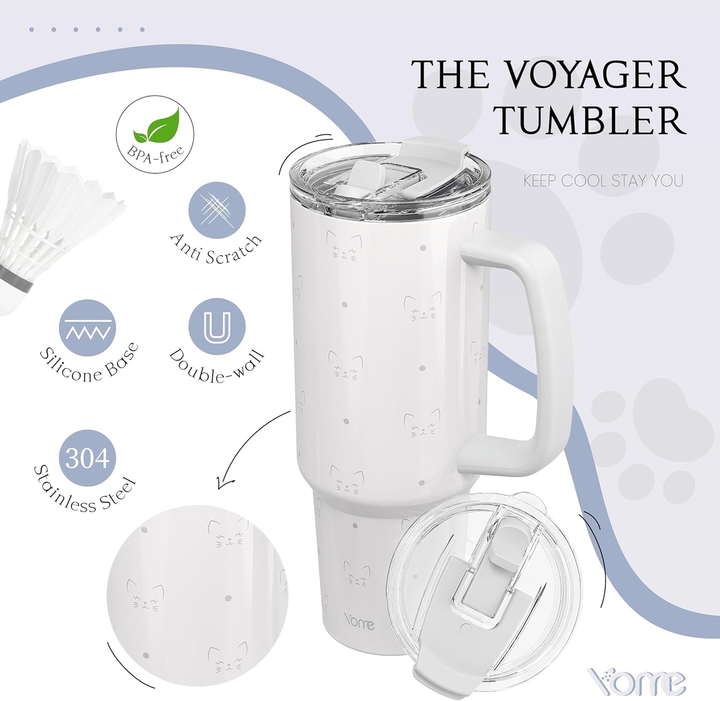 YOME 40oz Nurse Tumbler with Handle and Flip Straw | Stainless Steel Insulated Water Bottle | Keeps Drinks Cold | Dishwasher Safe | Cupholder Friendly | Gift Gym Travel Yoga