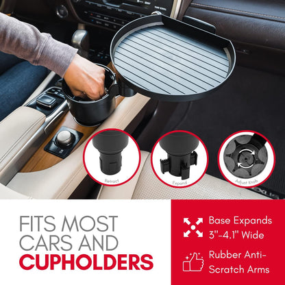 Macally Car Cup Holder Tray and Cup Holder Expander with Phone Slot - Enjoy Your Meal - 9" Car Food Tray Table and Drink Holder for Yeti, Hydroflask, etc.